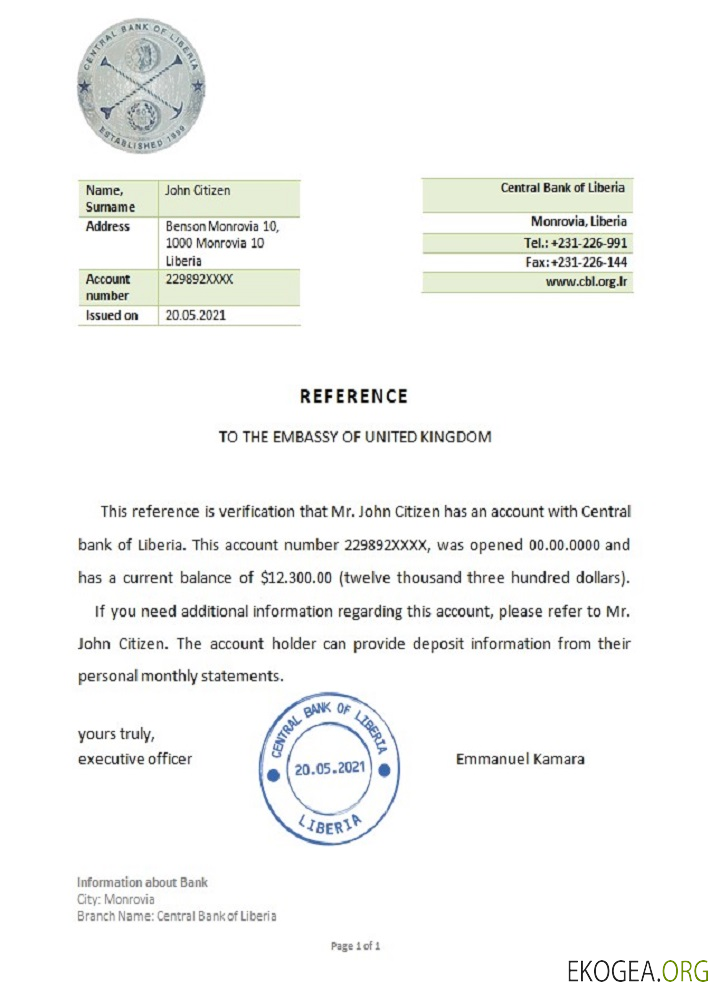 Libéria , Central Bank , reference